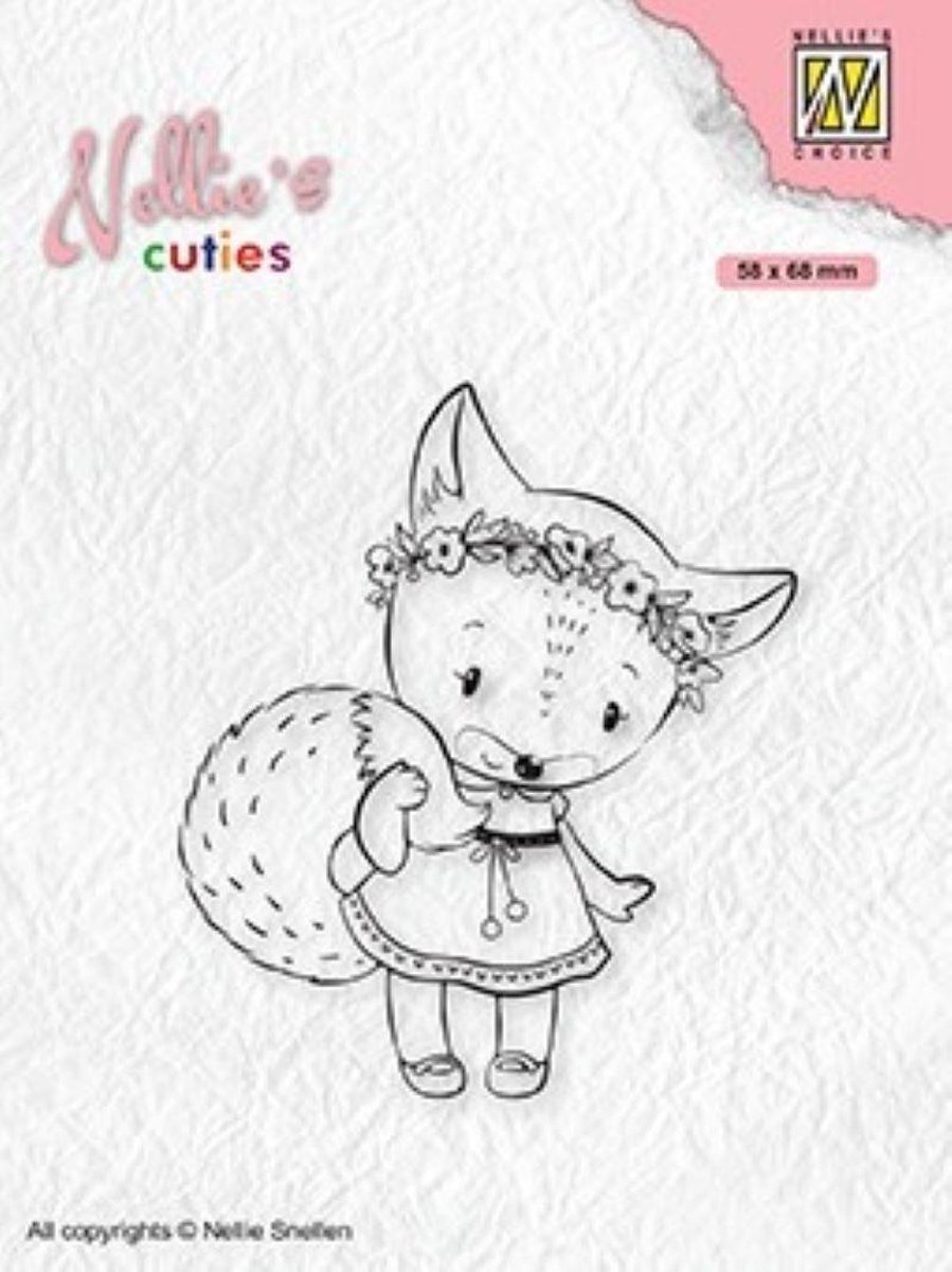 NCCS014 - Nellie Snellen clearstamp - Nellies Cuties - stempel vos met bloemenkrans - krans kerst - vosje - lady fox